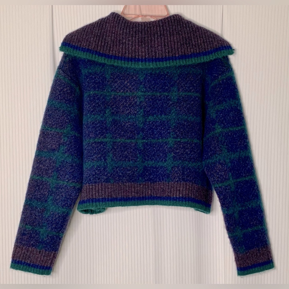 Zara Multicolored Collared Oversized Cropped Purple Blue Green Size Small - Picture 2 of 8